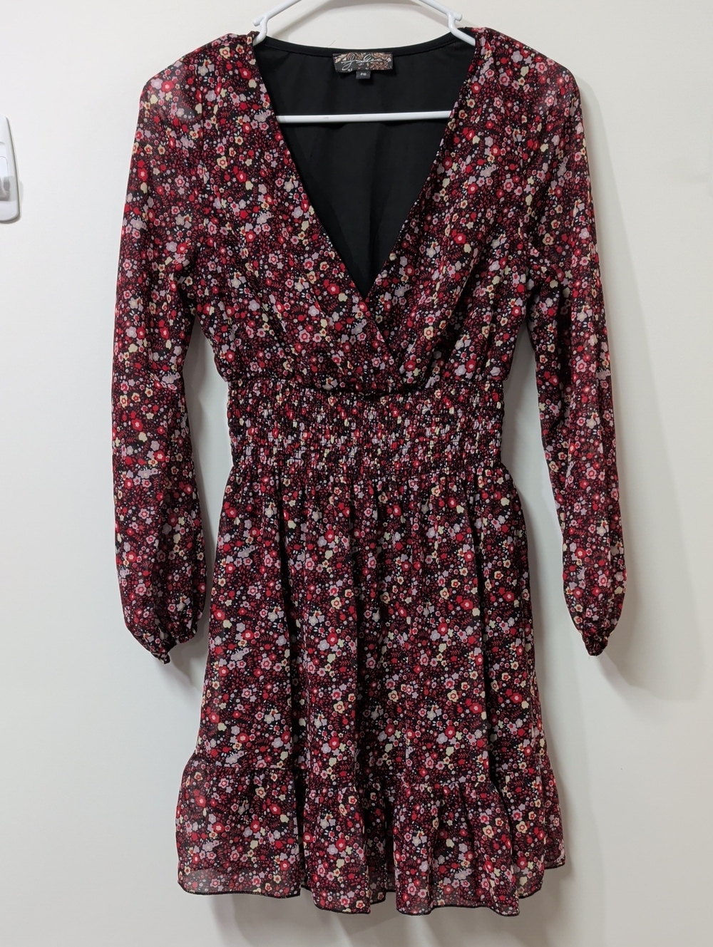 J. Gee Long-Sleeve Ditsy Floral Smocked Mini Dress